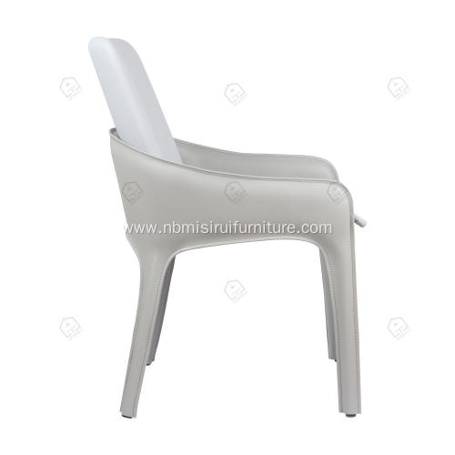 Italian minimalist white saddle leather armest chairs